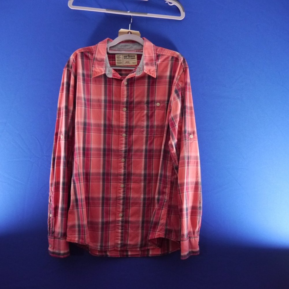 Urban Pipeline Long Sleeve 100% Cotton Pink/Gray Plaid Large Button Down Shirt